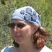 Cotton Bandanna Head Scarf with Flower in Two-Tone Turquoise
