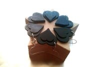Space Glam Heart Earring Trio - metallic graphite gray, metallic blue speckle, and black over teal wood earrings