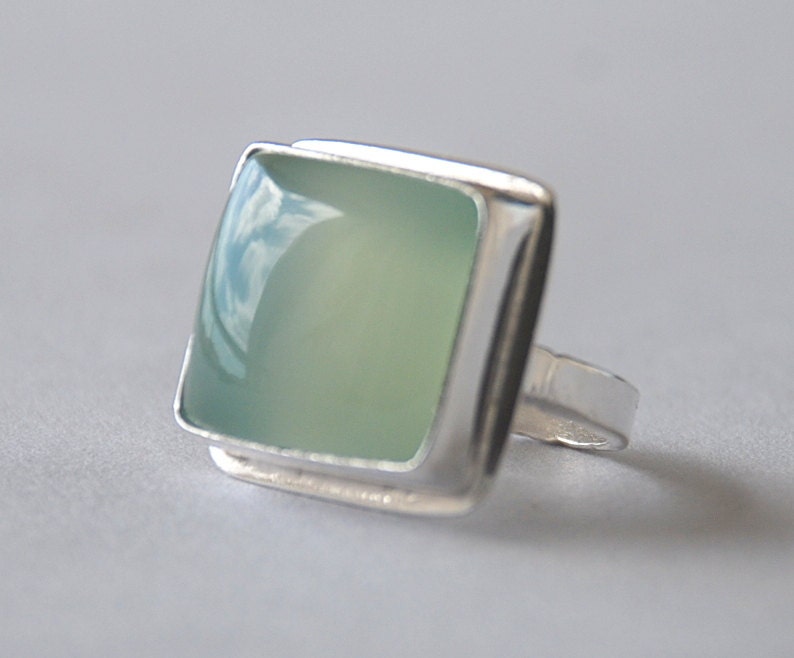 Soft Green Chalcedony Gemstone Sterling Silver Handmade Ring