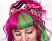Reversible Wired Bow Headband, Retro Circles with Pink and Red Spots