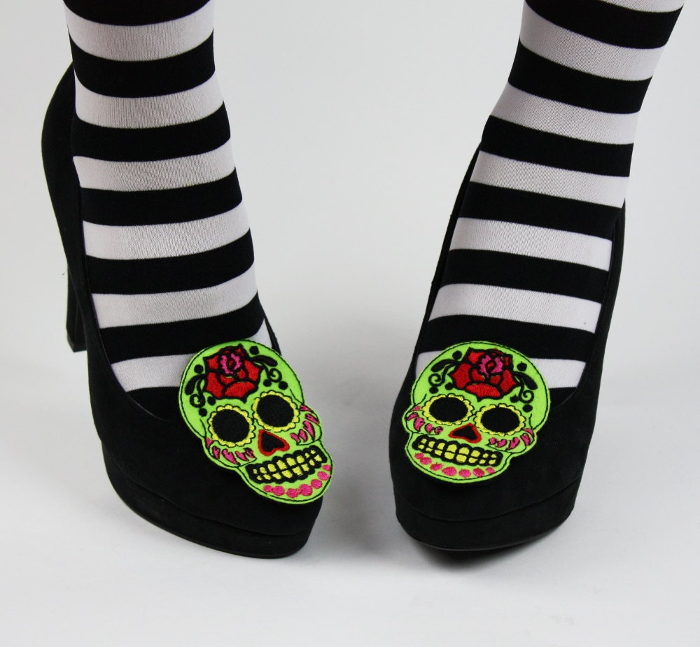 Sugar Skull Shoe Clips, Day of the Dead