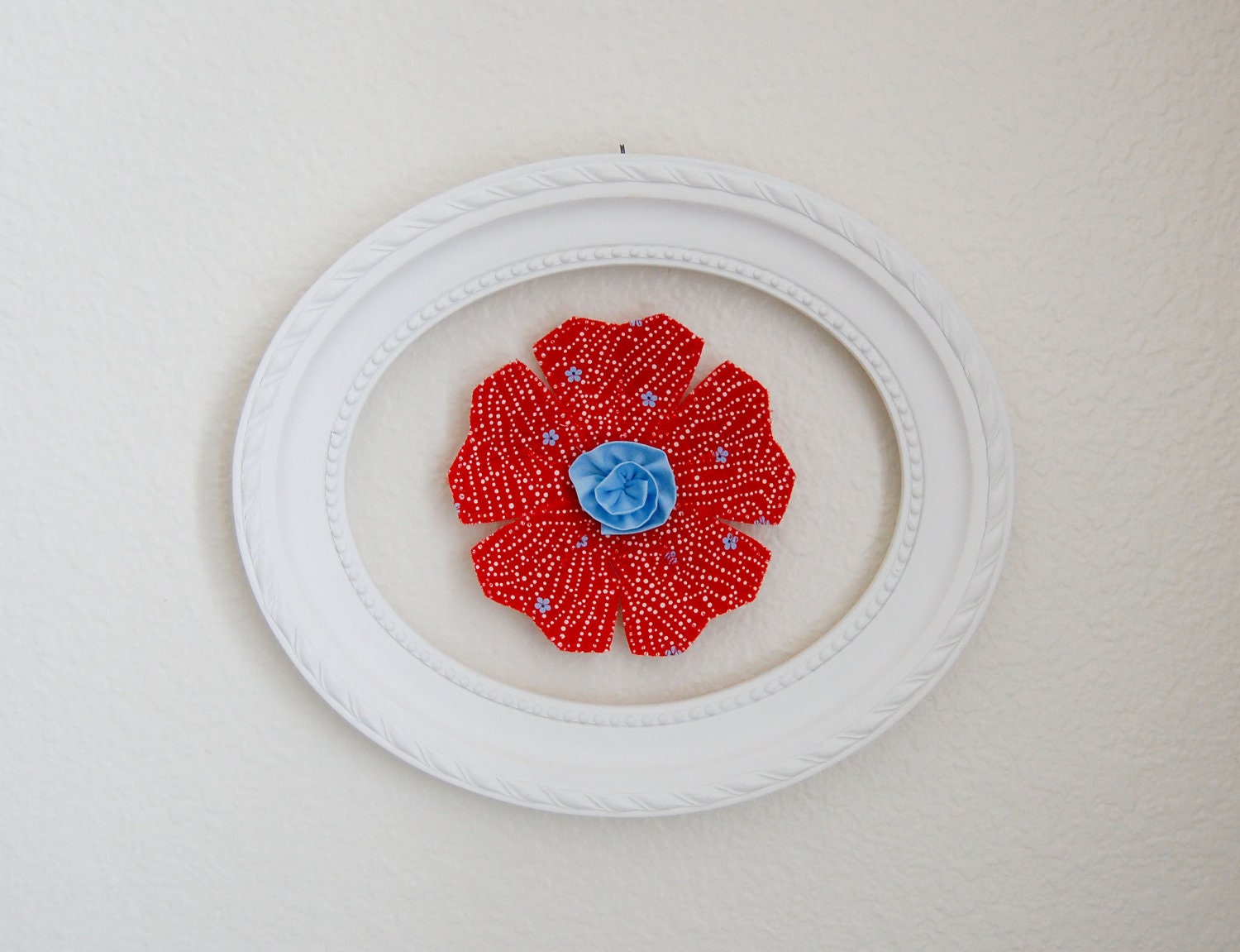 fabric flower. wall flower. 3d wall art.  wall decor. red fabric flower