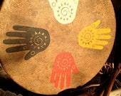 Native American style frame drum with symbology artwork - "Spirit of the Four Directions"