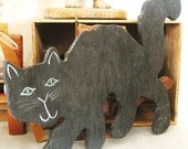 40% OFF Entire Shop - Vintage Black Cat Wood Cut Out - Farmland Chic