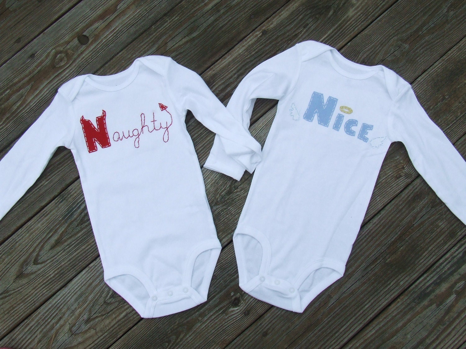 Naughty and Nice TWIN Onesies Set , Great Shower or Christmas gift for TWINS or siblings
