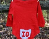 Red Onesie with OH front, IO back (on tush), State of Ohio, unique baby gift