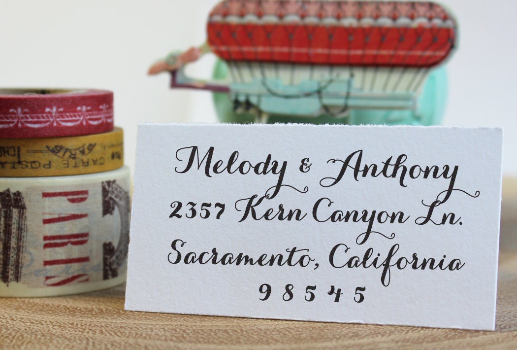 Save the Date Wood Handle Address Stamp - Family gift  Housewarming and Wedding Custom Stamp - Melody