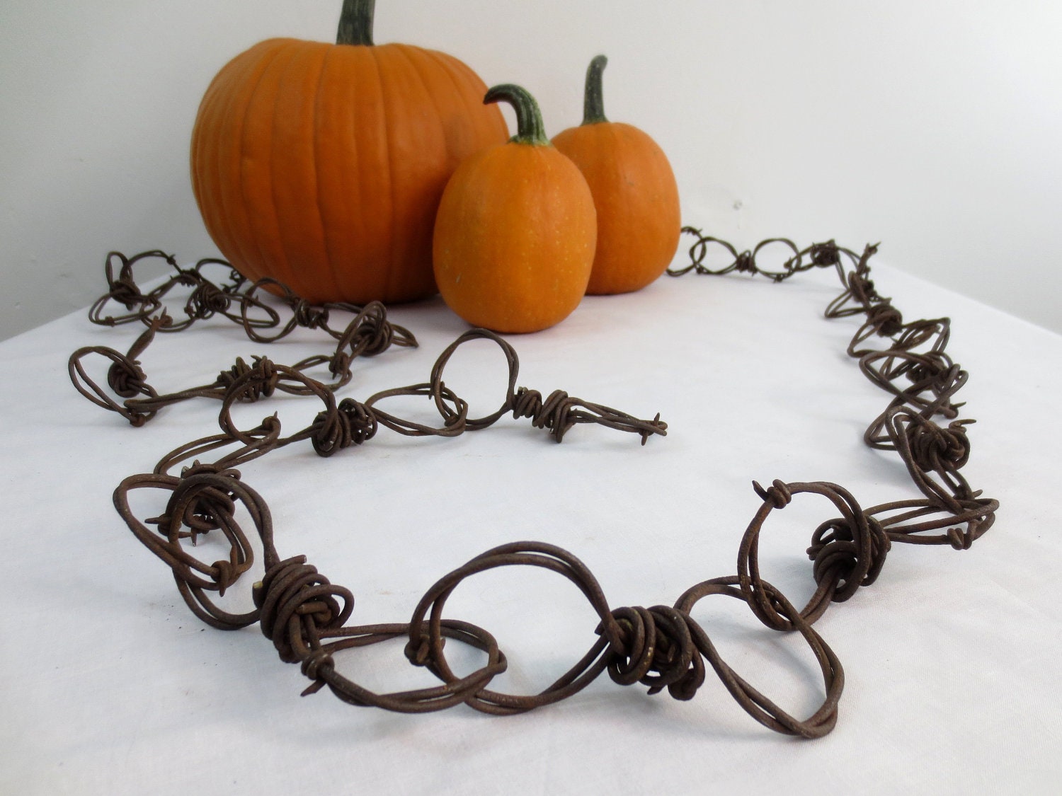 8 Foot Length of  Barbed Wire Chain From Vintage Barbed Wire