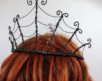 Spider Queen Spiderweb  Tiara  With Crystal Spider