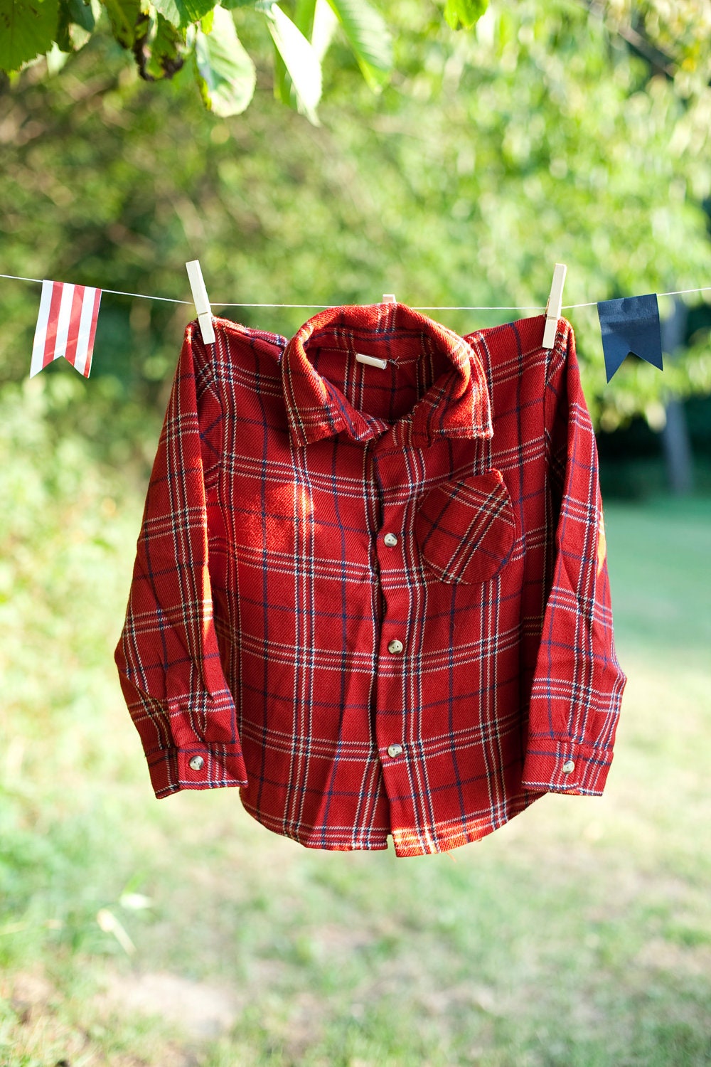 Daddy's Big Helper Vintage 1980's Little Boys Red Plaid Button Down Shirt