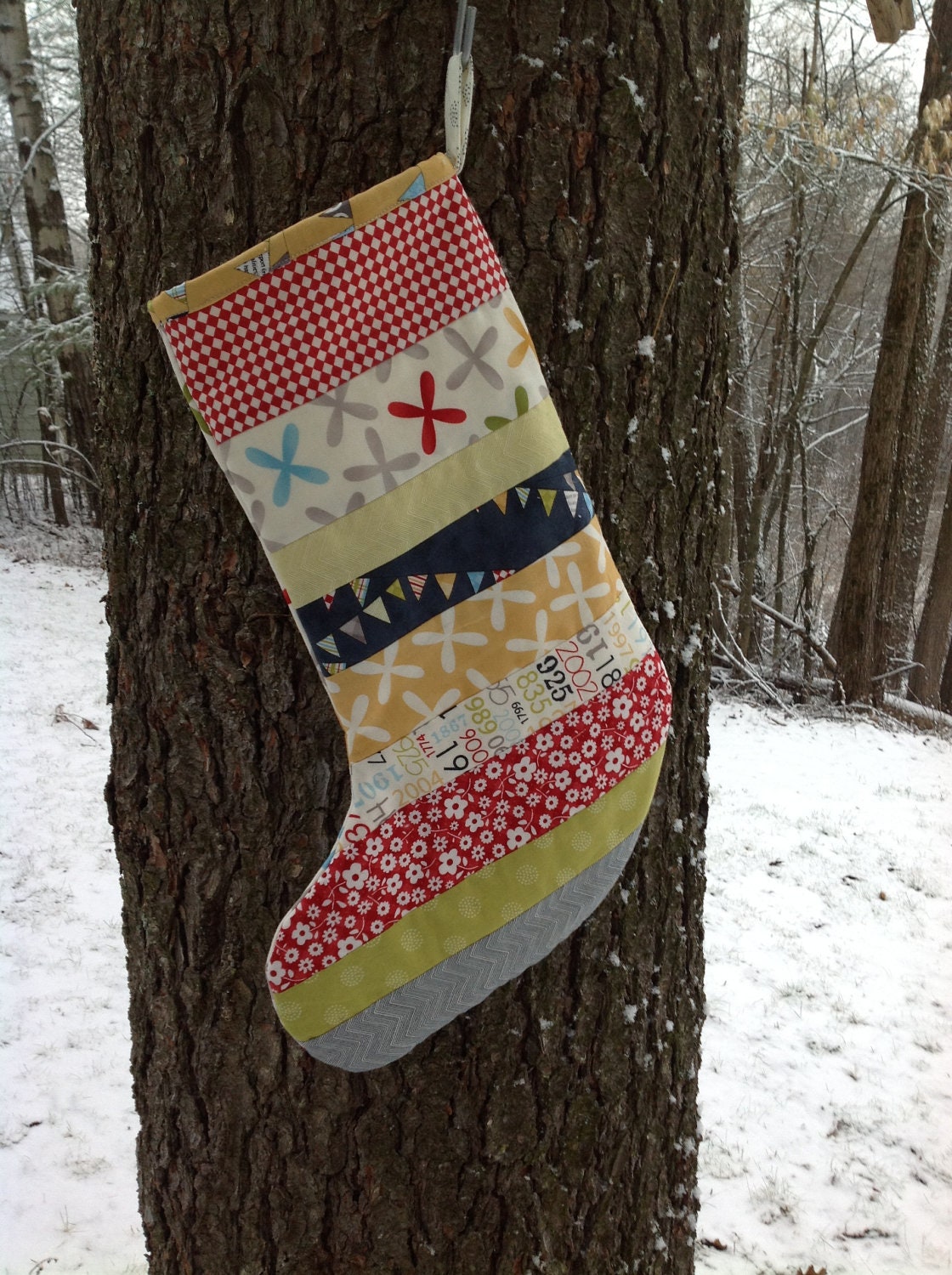 Christmas Stocking --Reunion by Sweetwater 1 -- red, navy, yellow, green, grey, cream
