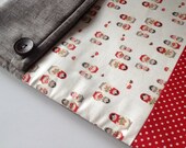 LAST ONE- Red and grey Russian doll Matryoshka - Padded iPad Linen Pouch (Magnetic snap closure)
