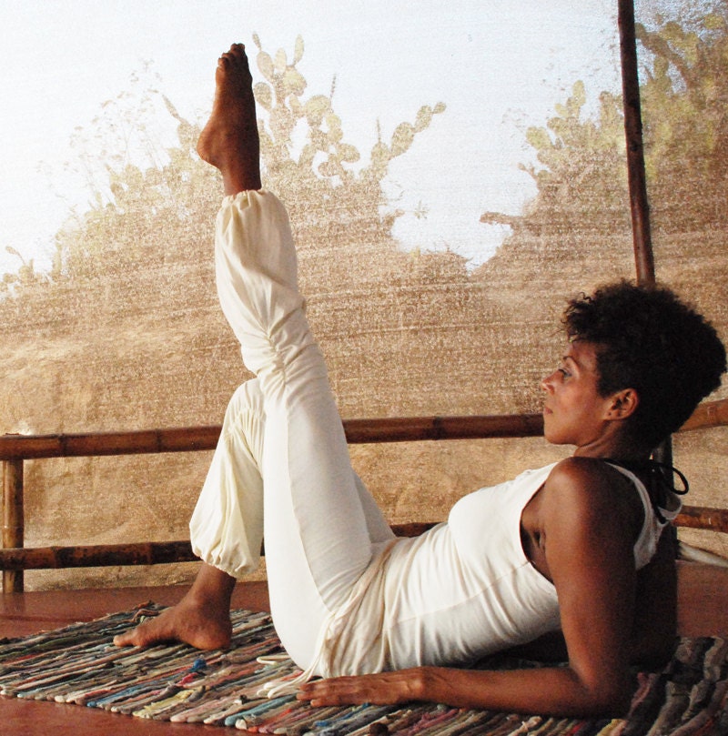 ORGANIC Yoga PANTS - Off white - Athletic faery - Casual cotton lycra trousers - Kundalini - Sports wear - SALE