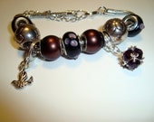 Burgany Pearls and Crystal Wire Wrapped Charm Bracelet