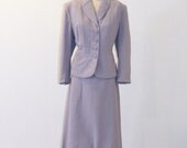 1950s Skirt Suit, 50s Periwinkle Grey Blazer Skirt Dress Suit Career Wear, Vintage Womens Suit XL Suit