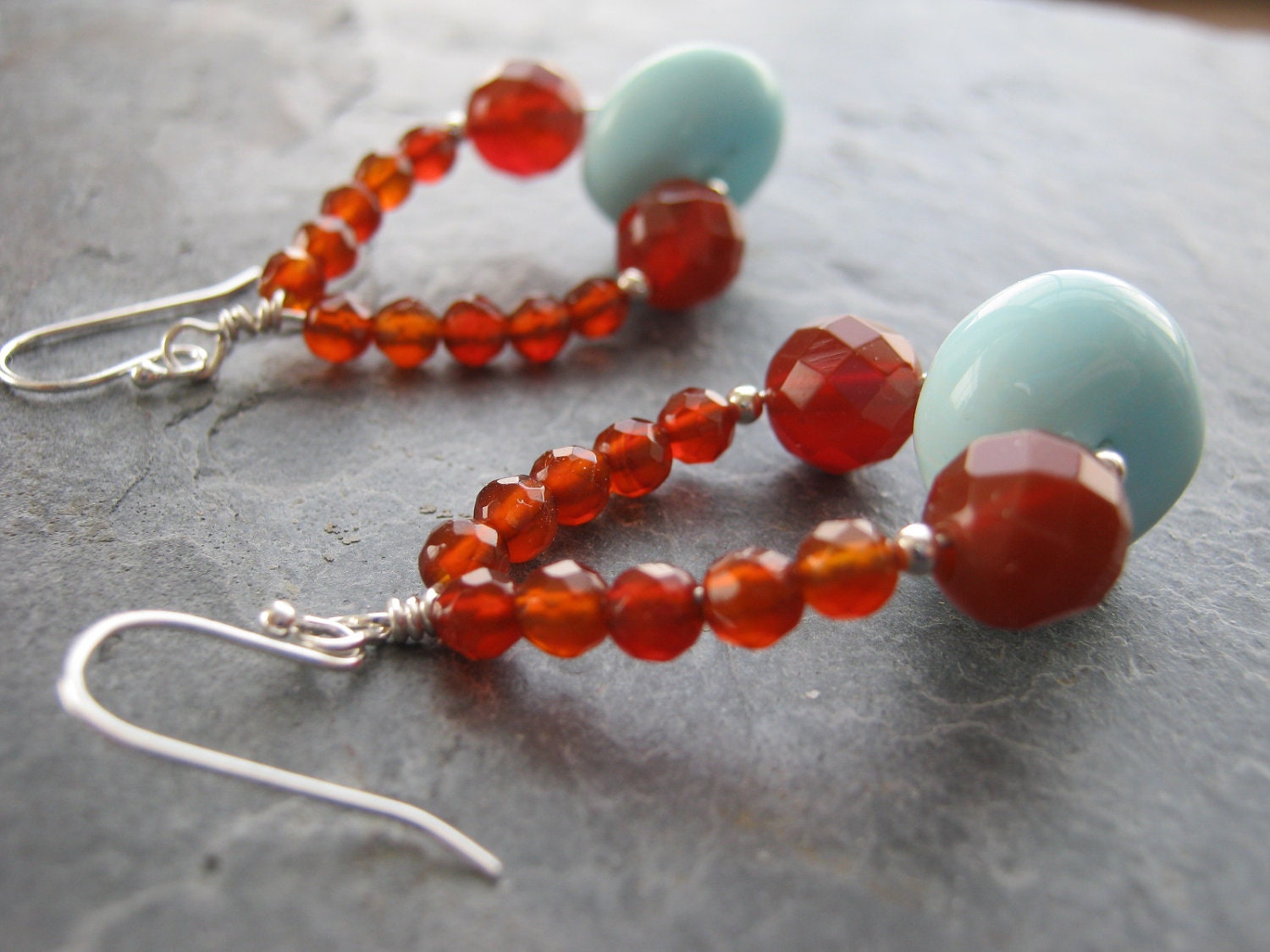 Peruvian Opal and Carnelian Earrings