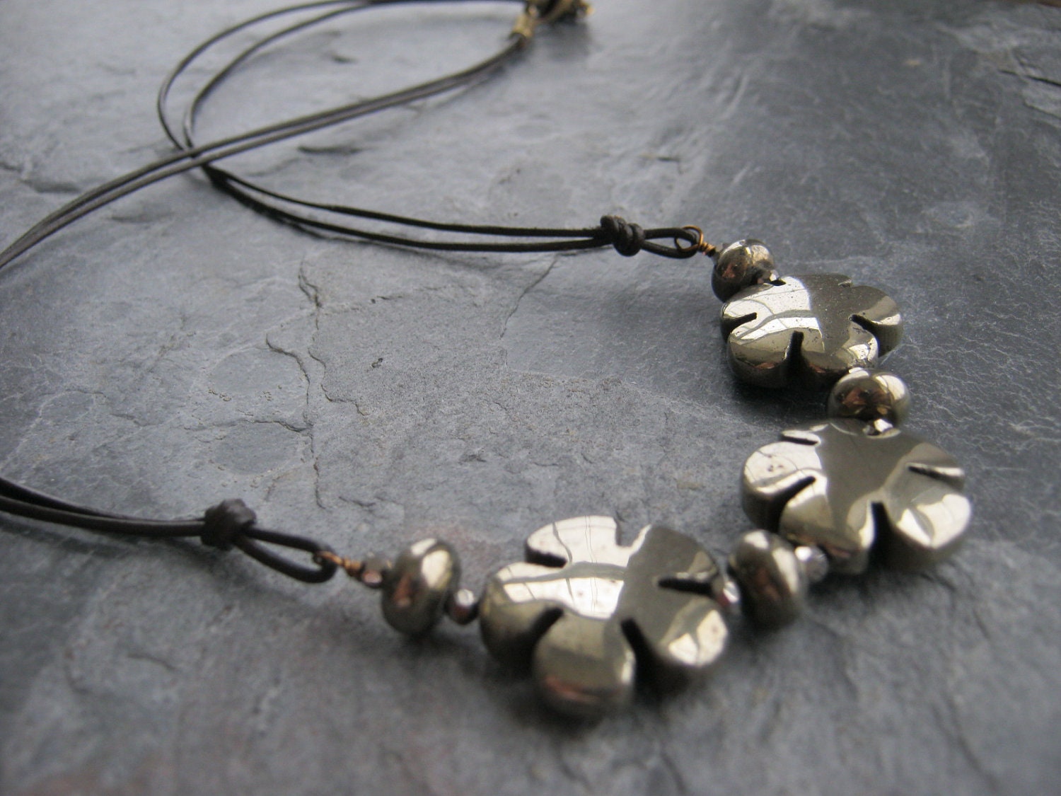 Pyrite and Leather Necklace