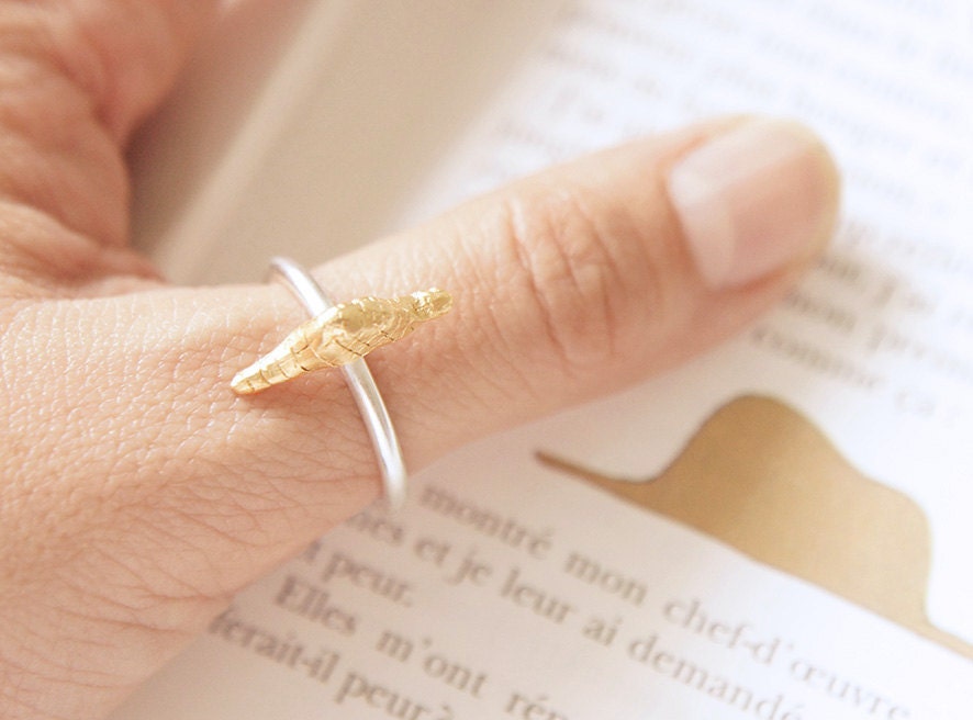 BOA ring - BRASS & Silver - Infancia Series - Le Petit Prince inspired, organic, miniature, snake, elephant, little prince, boa constrictor