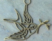 Set of 4 Antique Brass Vintage Style Love Bird Dove Pendant 34mm