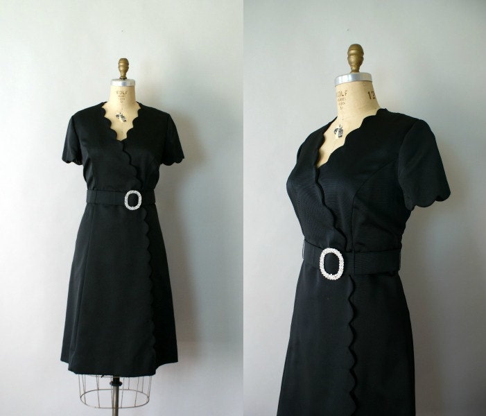 Vintage 1960s Mod Holiday Dress - 60s Little Black Party Dress Large
