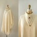 Vintage 1970s Ivory Wool Poncho with Knit Wool Collar - 70s Boho Poncho Cape
