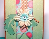 Gorgeous Flower Accent Card in Green, Orange, Pink, Yellow and Blue Handmade Blank Inside