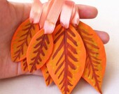 Set Of 6 Burnt Autumn Leaves  - Winter Christmas Tree Ornaments - Red Orange Tangerine Mustard Yellow Rustic Brown