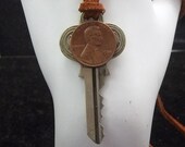 Vintage Key And 1984 Penny Necklace Suede Cord Handmade Steampunk