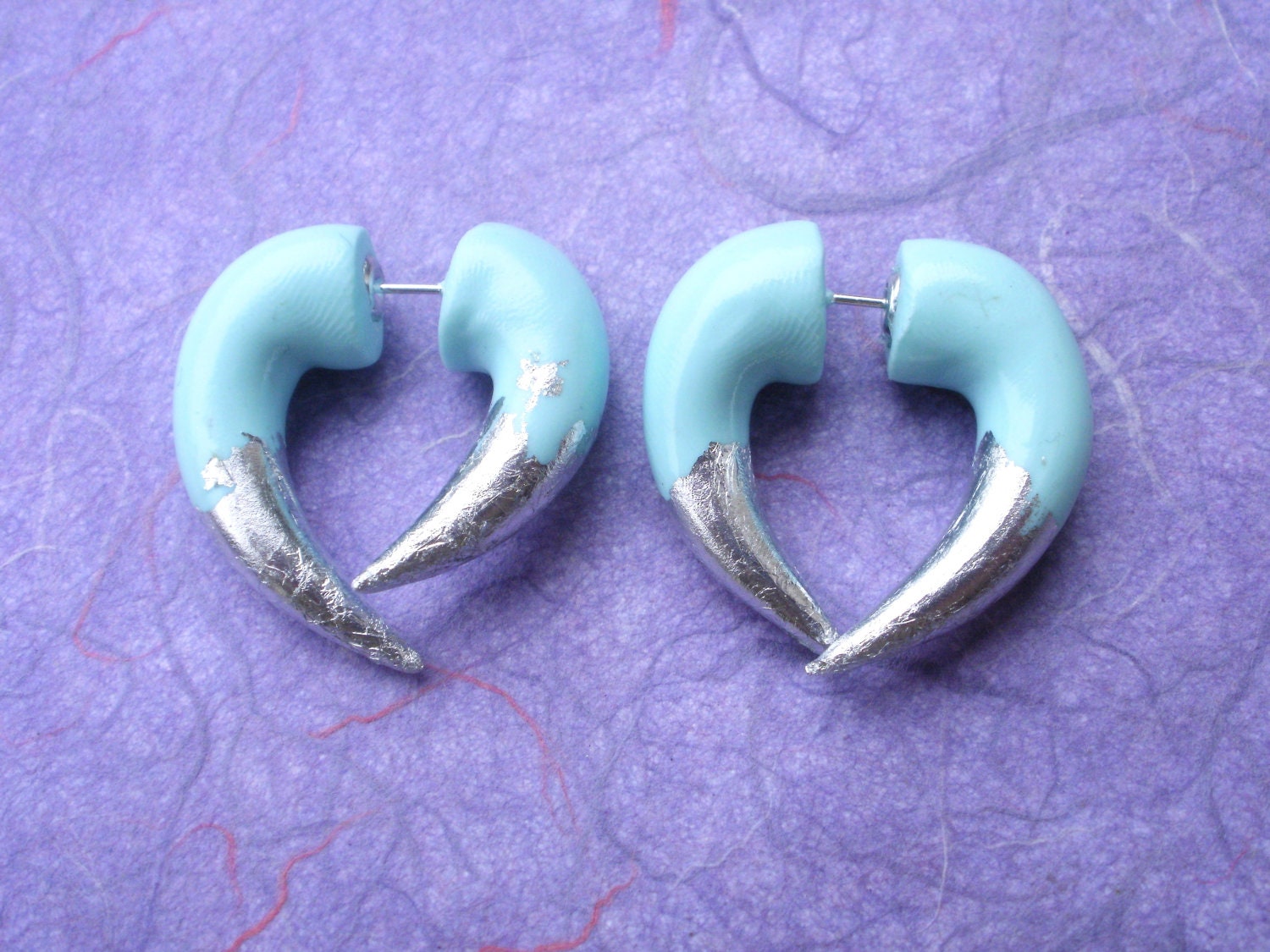 Silver Tipped Robins Egg Blue Fake Gauge Earring - Small Pincher