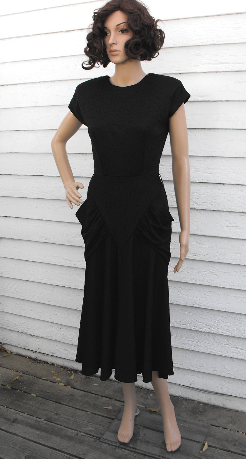 Vintage 80s Black Dress Party Retro 40s Glam XS