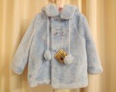 NEW Vintage 50s 60s Styled By Celina of Melbourne Blue Girl's Faux Fur Coat With Detachable Bon Bon Hat