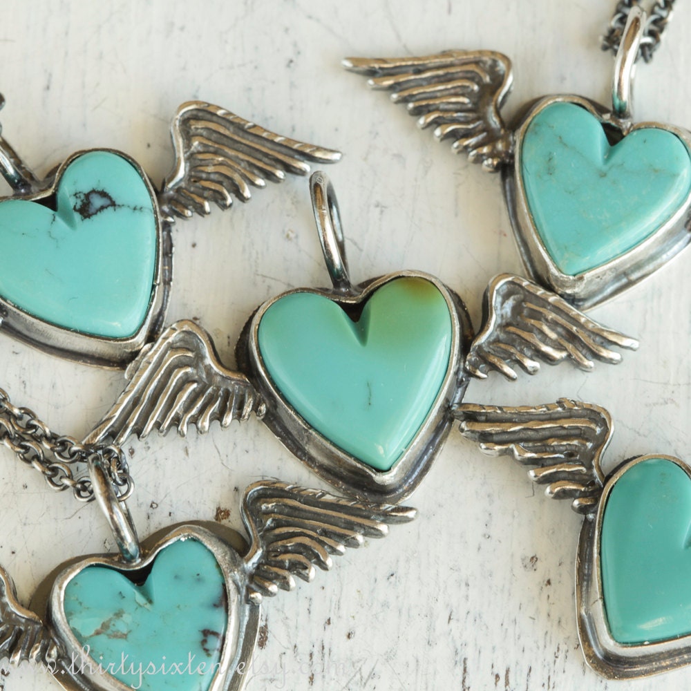 Turquoise Heart Necklace with Wings
