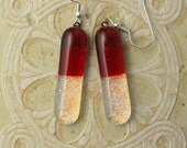 Earrings, Fused Dichroic Glass Champagne, Red & Cranberry  - DGE 310