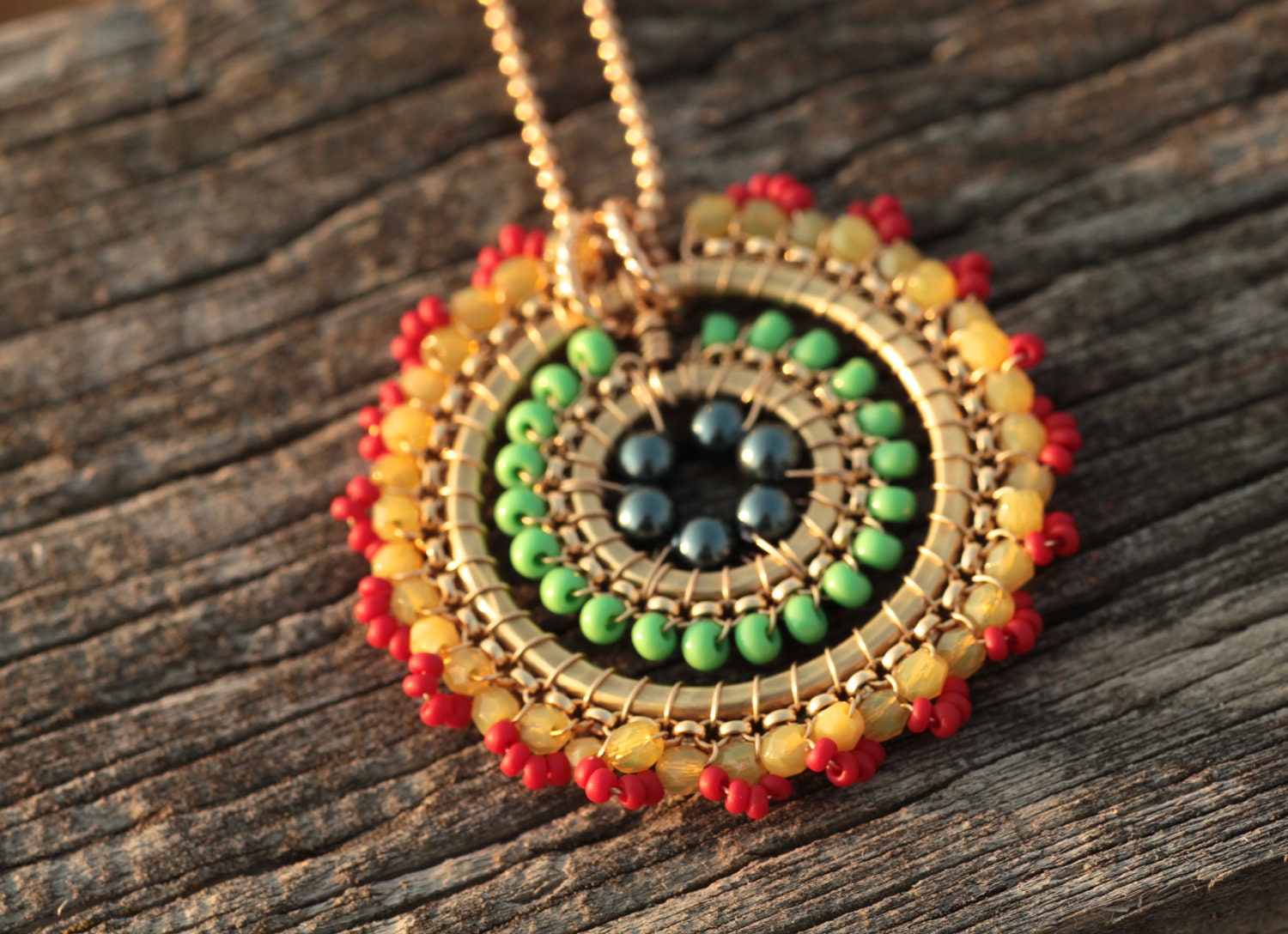 SALE - Full Bloom Necklace - Fiesta - Jewelry, Statement,  Beadwork, Necklace, Pendant, Gifts, Bridal Accessories, Weddings
