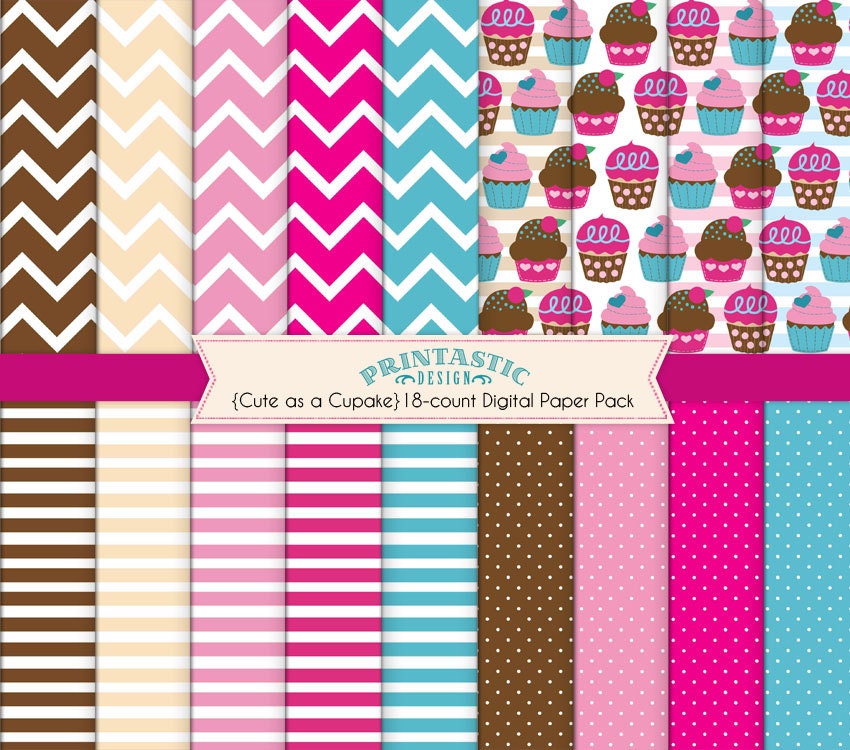 CUTE AS A CUPCAKE Scrapbooking Paper Pack in by PrintasticDesign