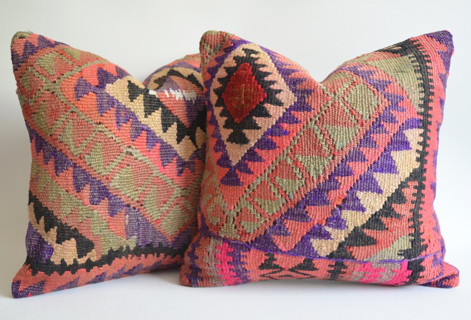 Sukan / SET (2 Piece) Organic Shine Society Modern Bohemian Throw Pillow. Handwoven Vintage Tribal Turkish Kilim Pillow Cover