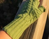 Repurposed Sweater Fingerless Mitts: Green Cabled