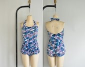 vintage 50s maternity swimsuit / 50s butterfly novelty print bombshell swimsuit / Butterfly Gardens