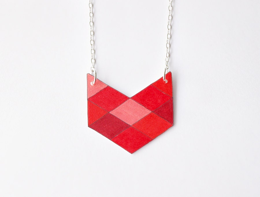 Geometric Chevron Necklace - Red - Made to Order