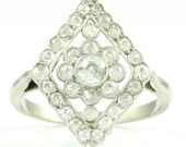 Vintage diamond ring white gold flower design lozenge shape