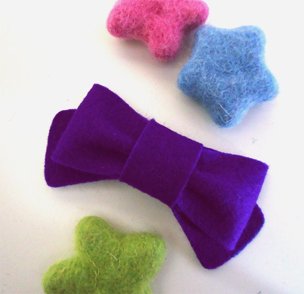 NO SLIP Wool felt hair clip -Bow -deep purple