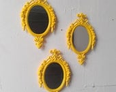 Vintage Mirror Set of Three in Matching Ornate Frames - Bright Yellow