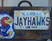 Kansas KU Jayhawks License Plate Hand Painted Pine Wood Sign