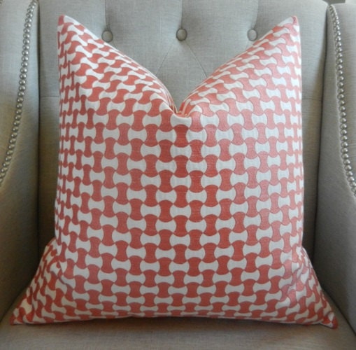 Decorative Designer Pillow Cover - 18"X18" - Schumacher Nolita Embroidery in Coral