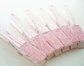 Tofu & Blossom (White/Pink) Distressed Clothes Pins with Pink Petal Dust - Shabby Chic Set of 6