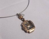 Antique 10k Gold watch case pendant hand place gears on Steel wire screw clasp
