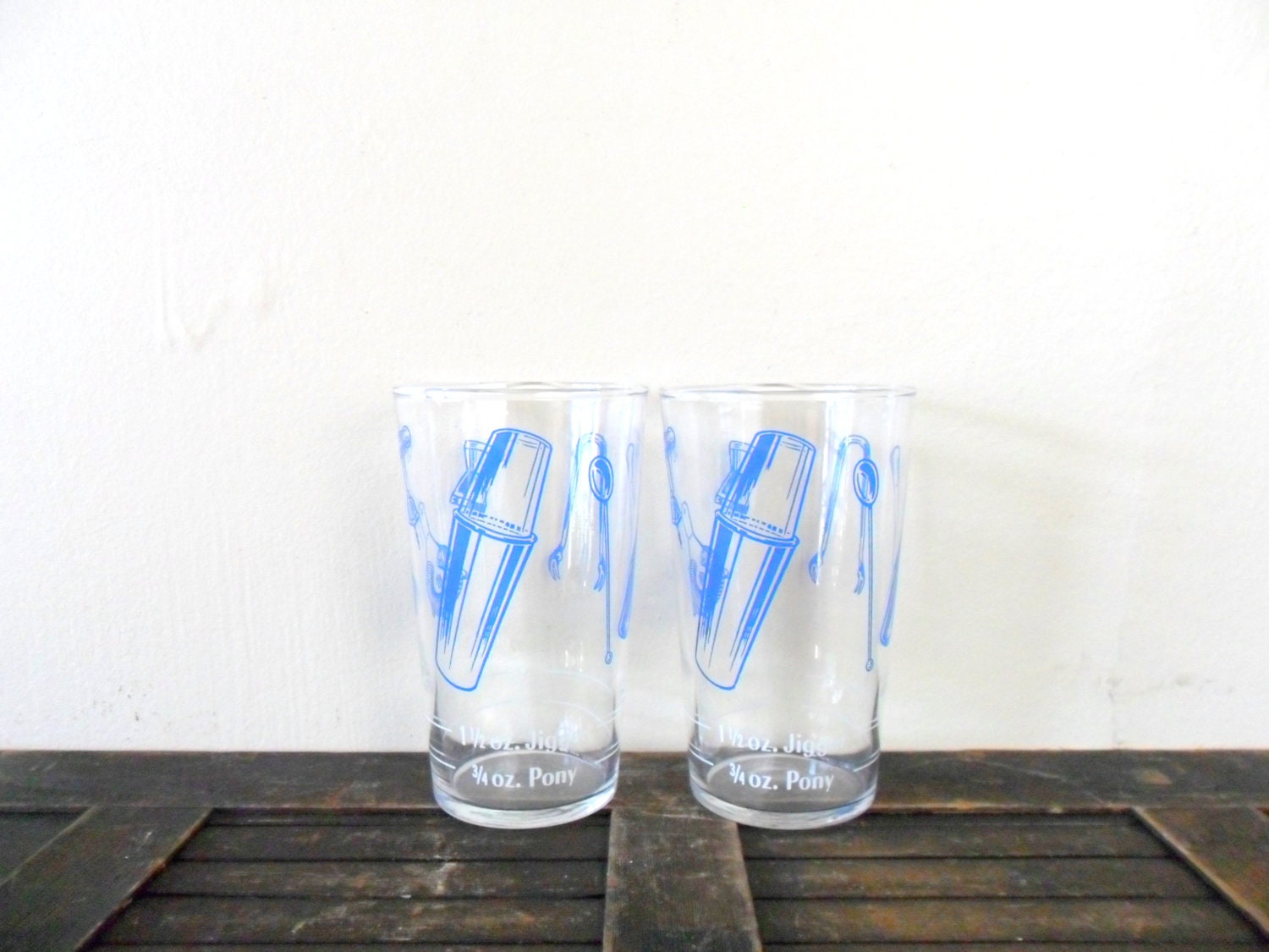 vintage pair of federal glass bar tumblers - bar tools - alcohol - new year's eve