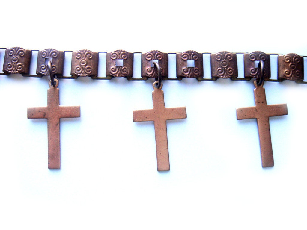Ornate Vintage Bronze Cross Bracelet