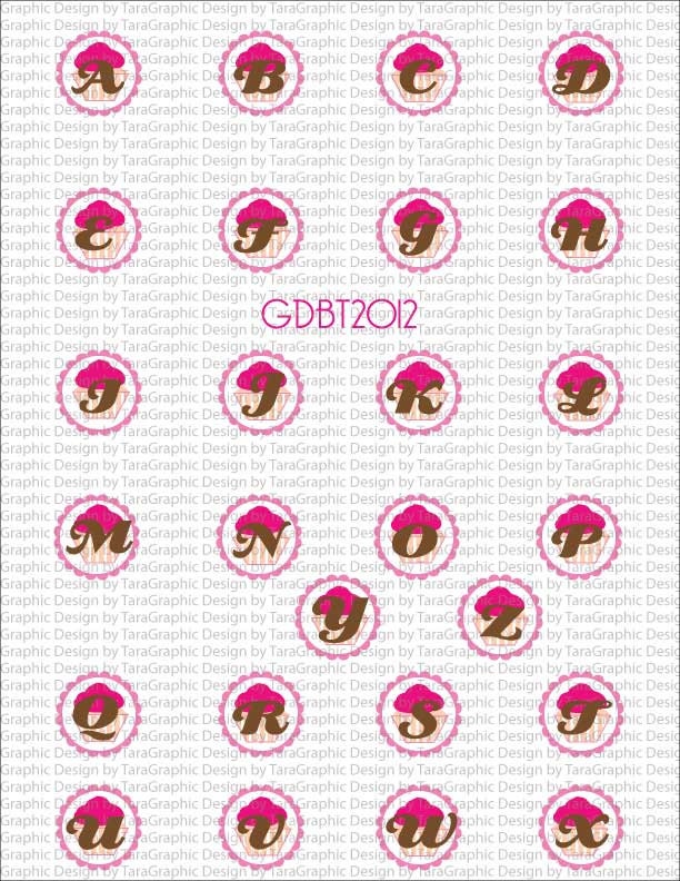 Cupcake Letters Digital Image Sheet for 1 Inch Bottlecaps Personal and Commercial Use