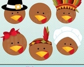 Turkey Faces Cute Thanksgiving Digital Clipart for Invitations, Card Design, Scrapbooking, and Web Design, Thanksgiving Clipart Il_170x135